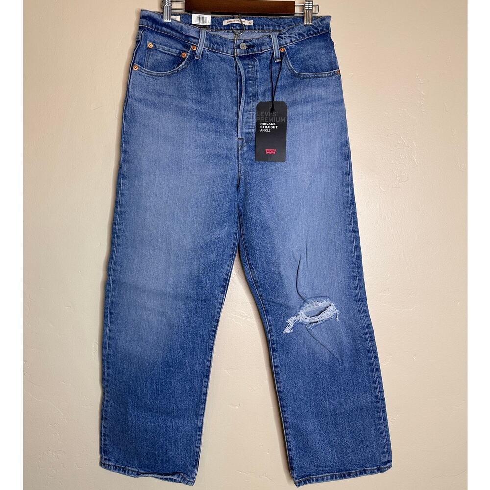 NWT Levi's Ribcage Straight Ankle Super High Rise Medium Wash Jeans 32x27